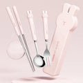Lovely Kids Cutlery Set Travel Cute Rabbit Chopsticks Spoon and Fork Set Stainless Steel Flatware Set for Kids