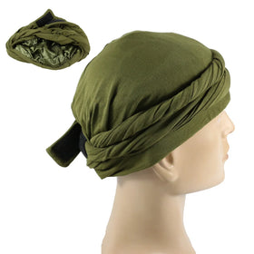 HZM-23398 Turban for Men Pre-Tied Traditional Head Wrap Satin Lined Soft Modal Fabric Bonnet With Magic Tape