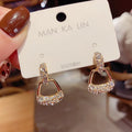 Micro-inlaid Geometric Earrings Female Simple Wild Net Red Personality Fashion Cold Wind S925 Silver Needle Earrings Women