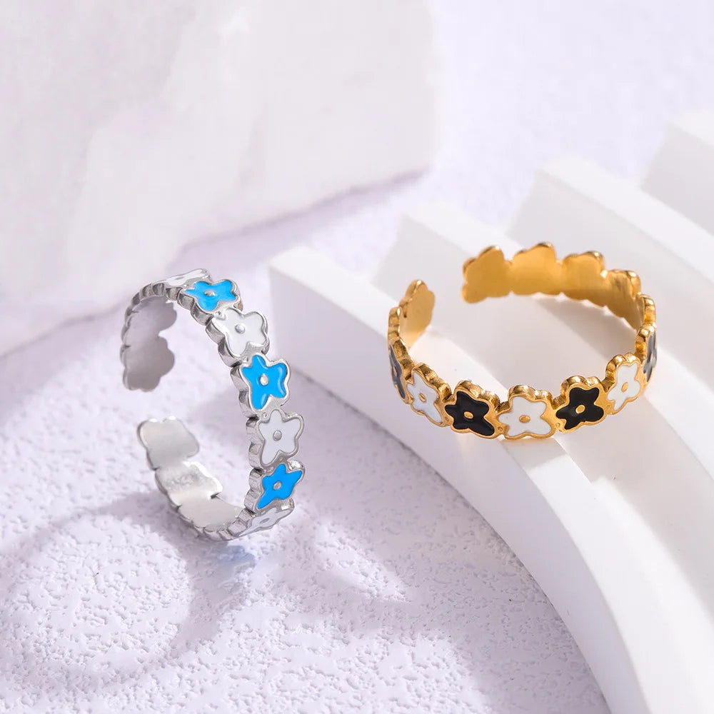 BM Eco-friendly Fashion Jewelry Wholesale Hypoallergenic Gold Stainless Steel Flower Rings for Women