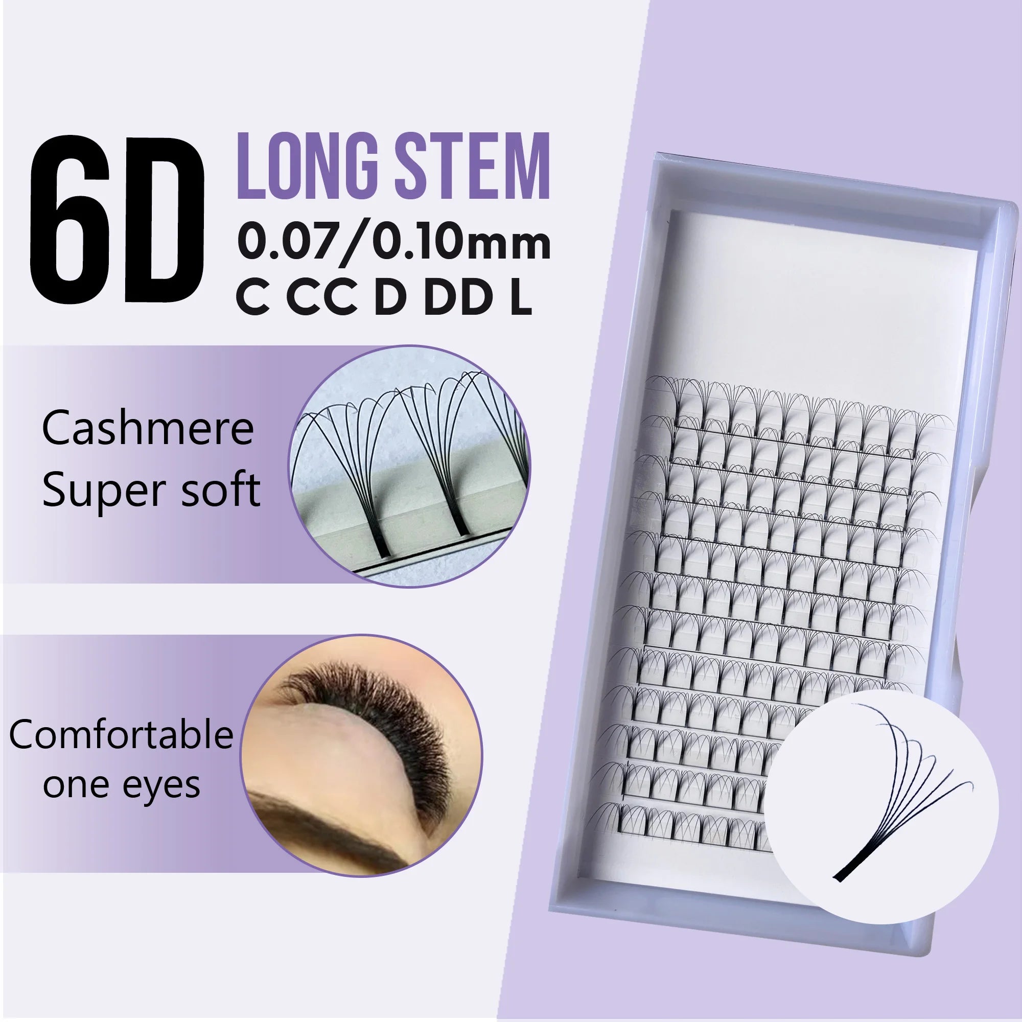 High Quality ultra Black Premade Fans 6D 0.07 0.10 c d Curl Long Stem Lash Extension Promade Fans Individual Eyelash Extensions