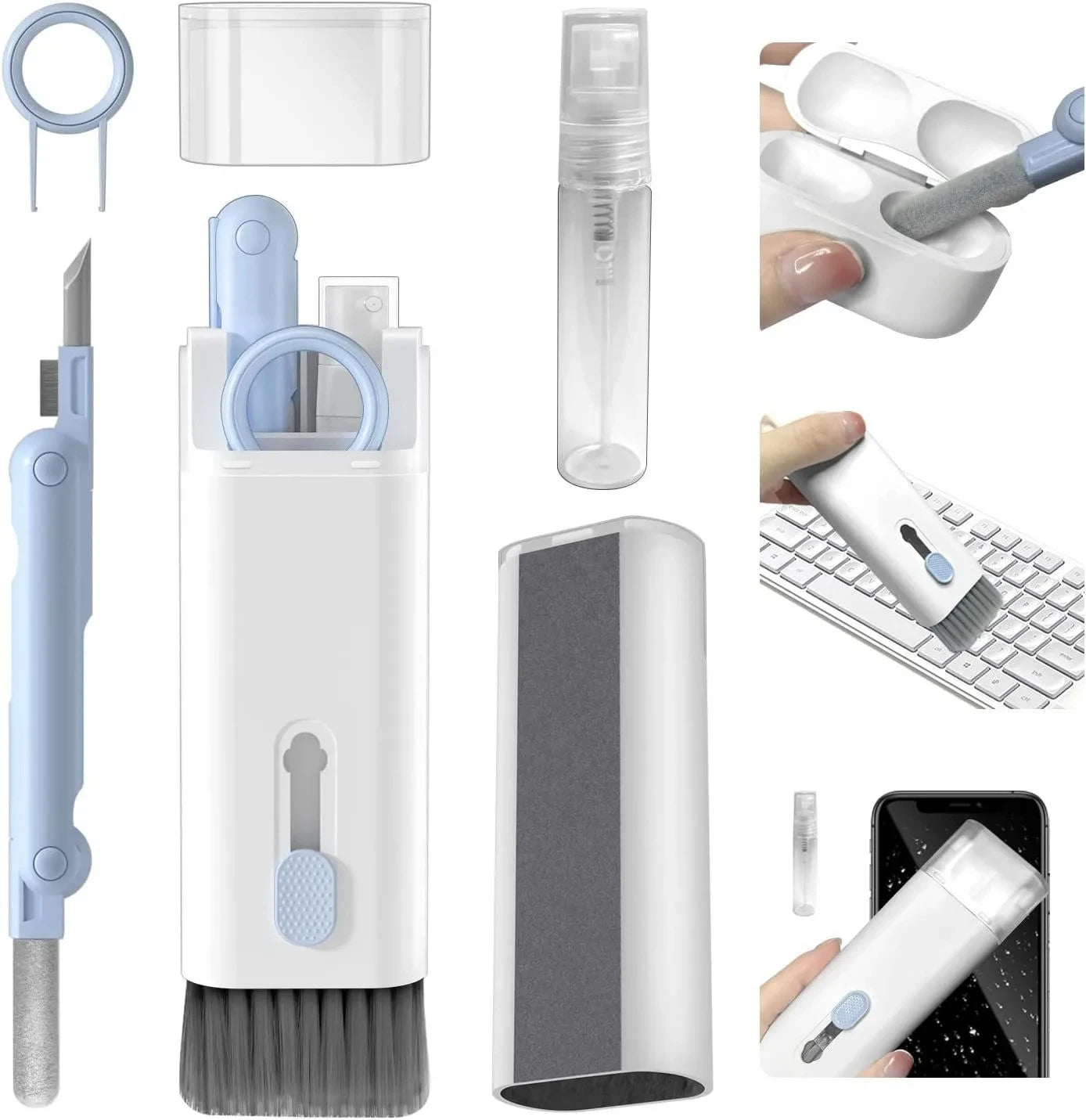 7-in-1 Computer Keyboard Cleaner Brush Kit Earphone Cleaning Pen for Headset iPad Phone Cleaning Tools Cleaner Keycap Puller Kit