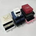 Custom Premium Matte Gold Foil Stamping Logo Square Rigid Cardboard Sponge Lined Jewelry Box Packaging Recyclable Grey Board