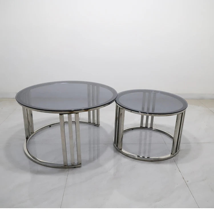 Italian Luxury Nested Coffee Table with Clear Glass Top Stainless Steel Glass Living Room Furniture Clear Glass Coffee Table