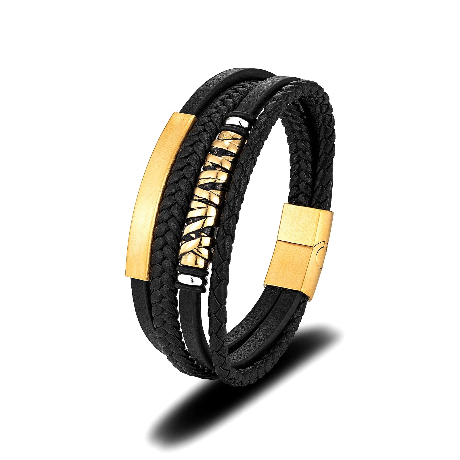 Wholesale Custom Engrave Leather Wrist Bangle Stainless Steel Leather Bracelet for Men