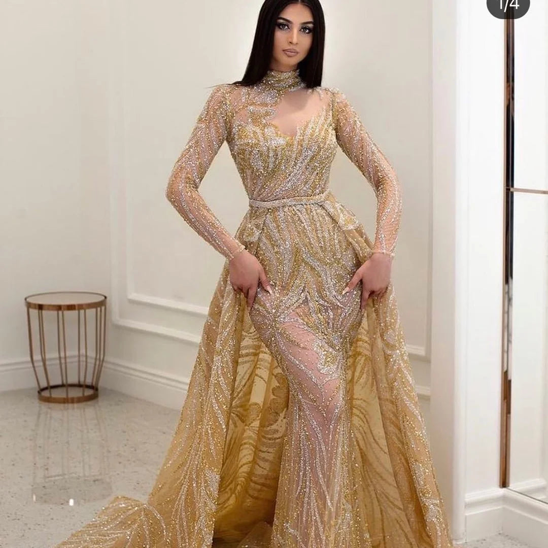 Jancember RSM67271 Long Sleeve Full Sequin Women Party Elegant Evening Dress
