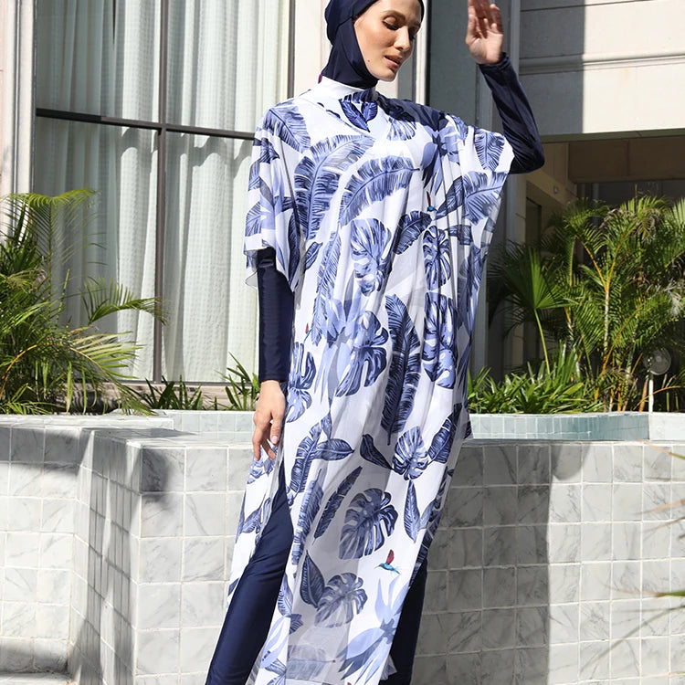 Motive Force 4-Piece Set of Women's Muslim Digital Print Swimsuit Breathable Plus Size Islamic Clothes Burkini Swimsuit