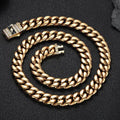 Hip Hop 12mm Zircon Stainless Steel Necklace for Men Gold Plated Cuban Chain Fashion Necklace Personalized Necklace Wholesale