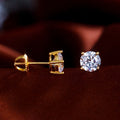 Classic 925 Sterling Silver Single Stone 6mm Cubic Zircon 18k Gold Plated Screw Back Design Stud Earrings for Women Men Girls