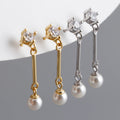 Europe Fashion 925 Sterling Silver Pearl Long Tassel Stud Earring Jewelry Gold Plated Sterling Silver Pearl Stud Earrings for Wo