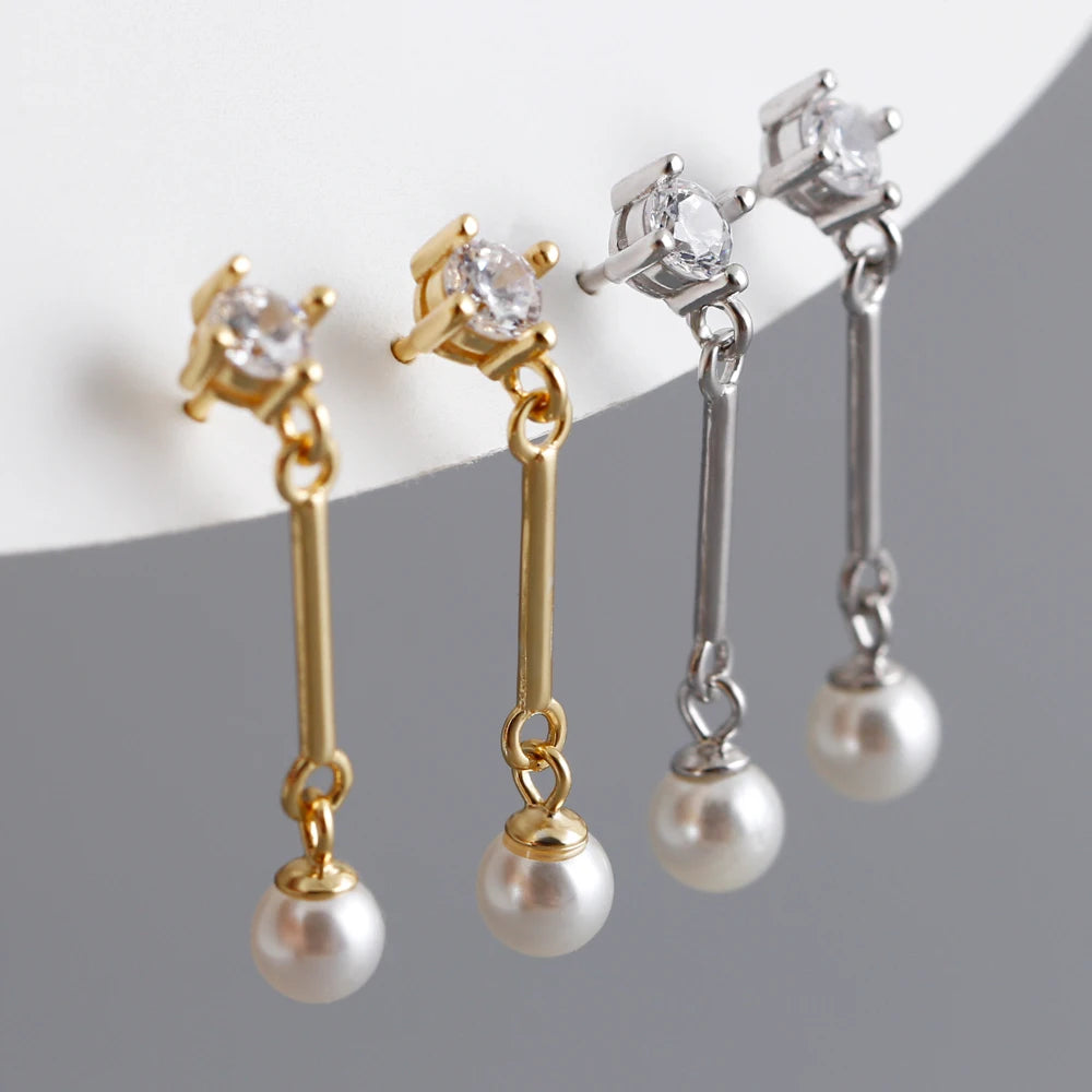 Europe Fashion 925 Sterling Silver Pearl Long Tassel Stud Earring Jewelry Gold Plated Sterling Silver Pearl Stud Earrings for Wo