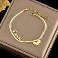 HOTWAY 18K Gold Plated Love Heart Charm Bracelet Stainless Steel Trendy Unisex Fashion-Wholesale Party & Anniversary Gift