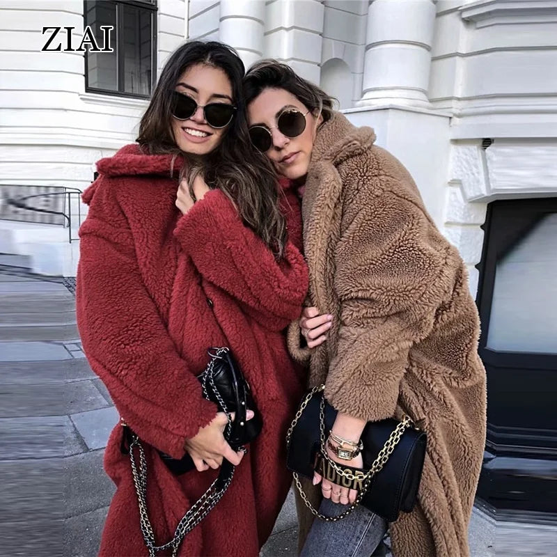 New Fashion Wholesale Plus Size Shearling Coat Teddy Bear Outwear Long Chaquetas Mujer Fur Coats Teddy Coat Winter
