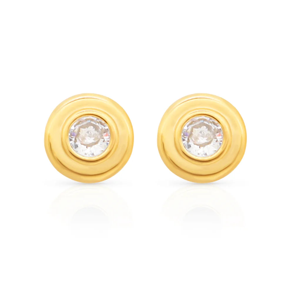 Chris April 316L Stainless Steel Mall Round Gold Plated Silver Gemstone Zircon Stud Earring