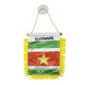 2026 Custom Logo Digital Printing Satin Material Hanging  Suriname Pennant Flag for Car Rearview Mirror and Home Decoration