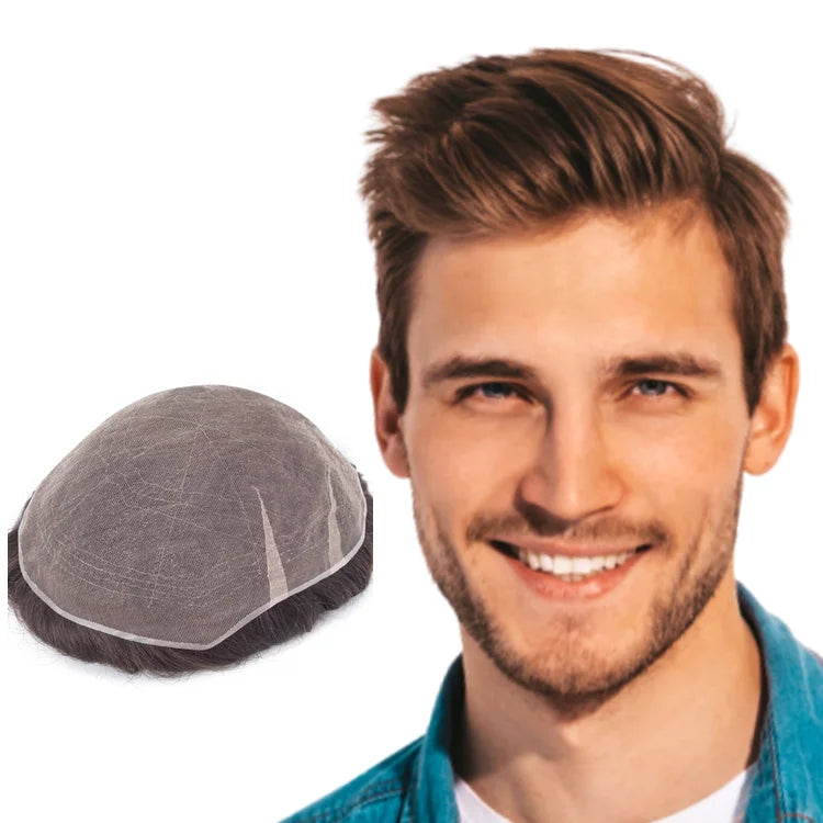HS7 NewTimes Hair Full Swiss Lace Mens Hair Replacement Systems Human Hair Toupee for Men