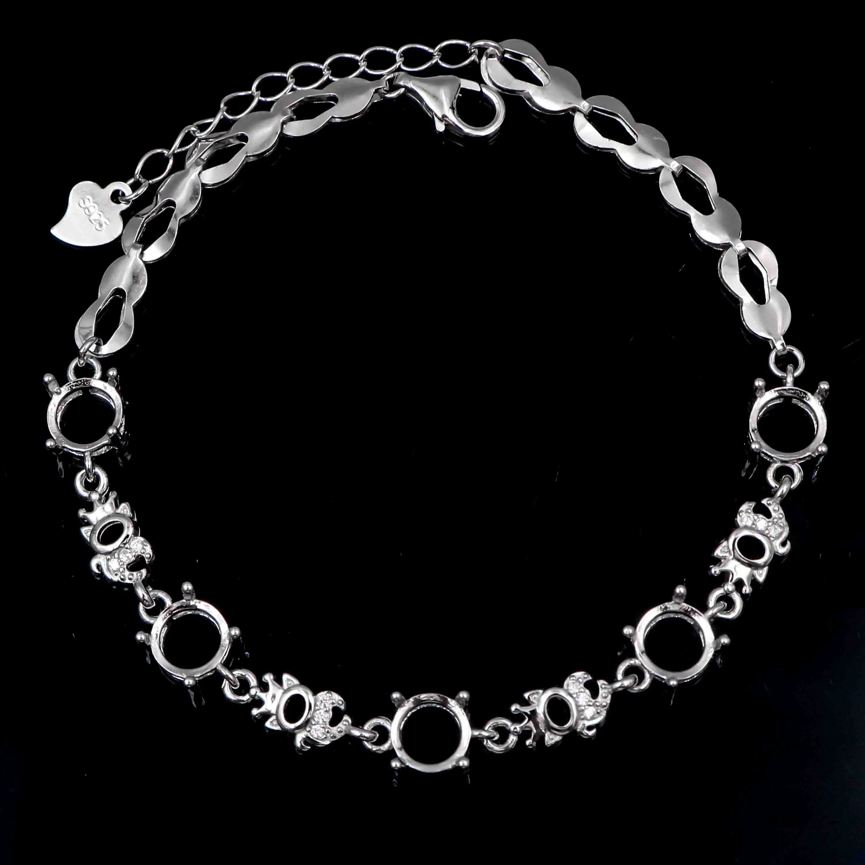 Sterling Silver 6*6mm Semi Mount Bracelet Empty Support Blank Claws Setting S925 Base Holder Without Center Stone Inlay for DIY