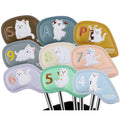 2025 Hot Selling 9pcs Premium PU Plush Cat Cartoon Golf Iron Head Covers Set Waterproof Golf Club Protectors Accessories