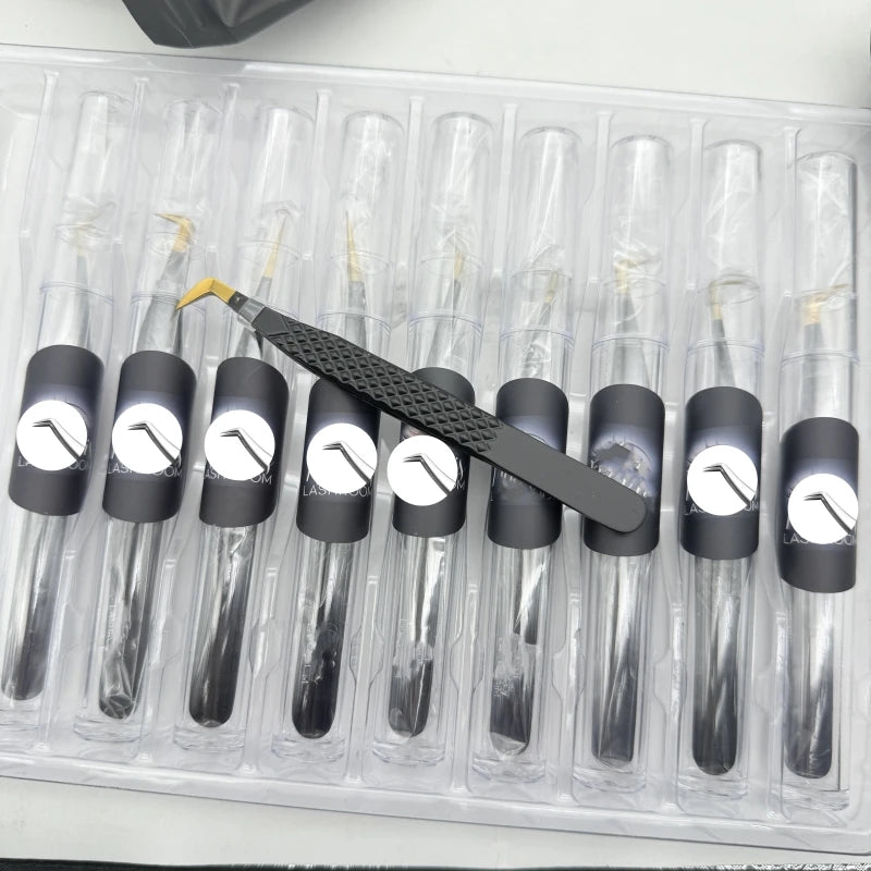 Private Label 45 90 Degree Lash Extensions Tweezers Set Stainless Steel Eyelash Applicators with Custom Logo
