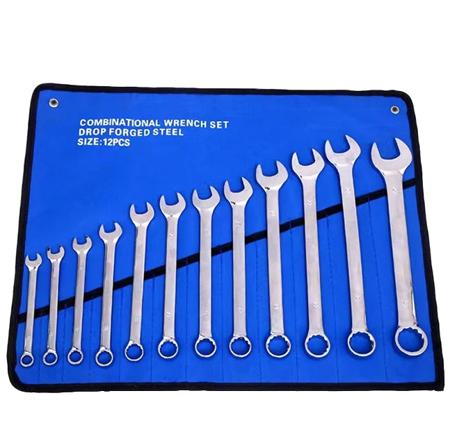 2-in-1 Manual Wrench Set with Canvas Bag - Combination Quick Repair Toolkit for Home Garage & Industrial Maintenance