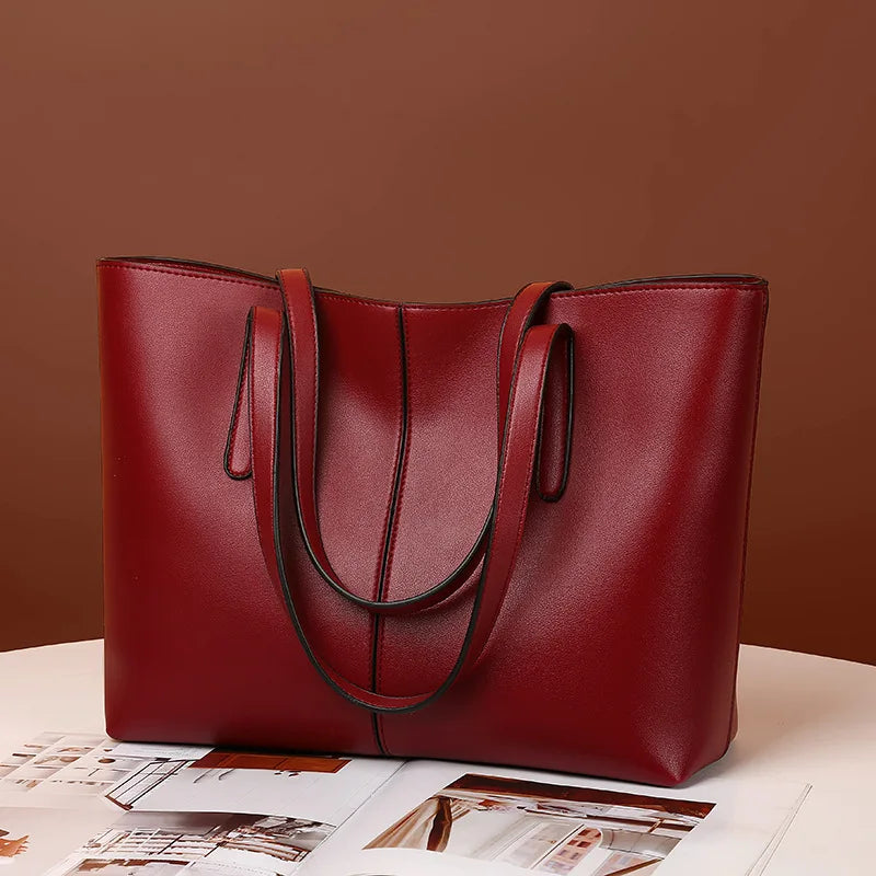 2024 New Arrival Fashionable Women Luxury Large Capacity Black PU Leather Tote Handbag
