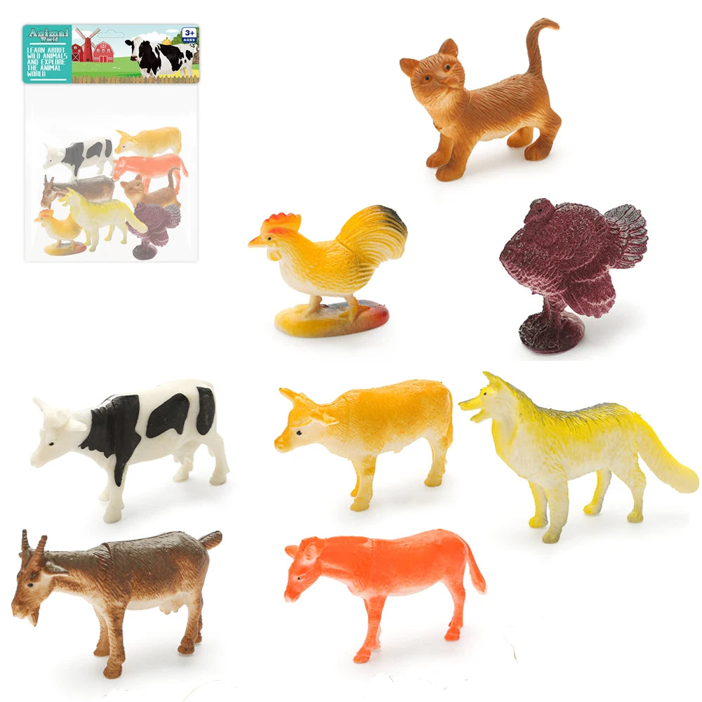 JinYing Discount Hen Cat Cow Eight Animals Cartoon Toys Plastic Zoo Animal Models