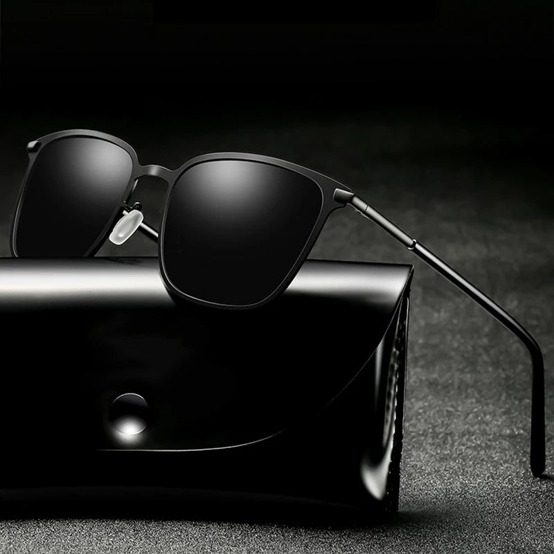 New Arrival Men's Square Polarized Sunglasses with Night Vision TAC Lens Gold Frame for Driving