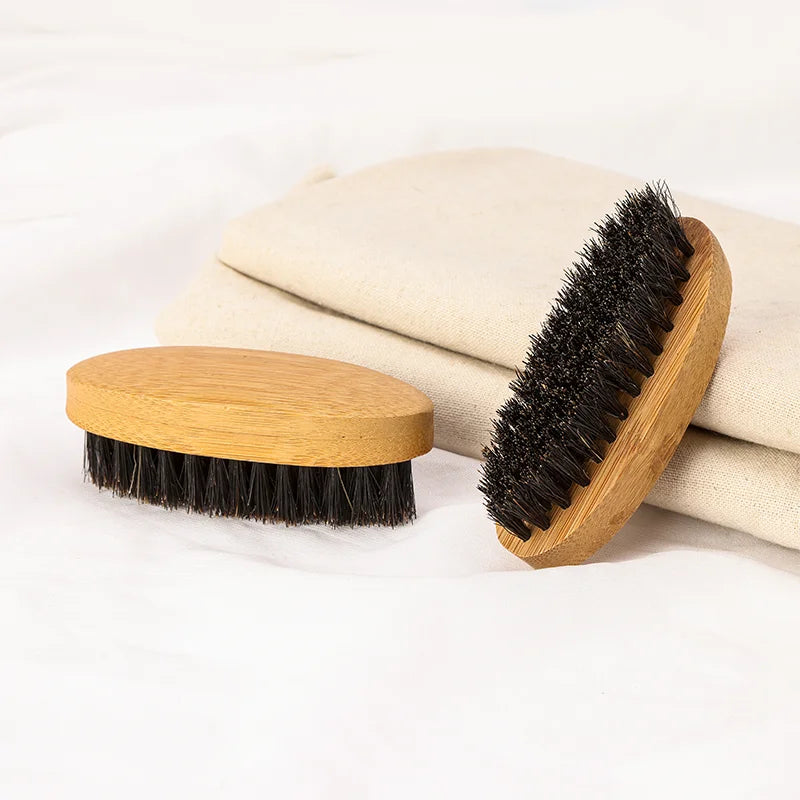 High Quality Wholesale Mini Men's Beard Brush Natural Bamboo Shaving Brush with Boar Bristle Facial Massage Beauty Tool