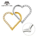 G23 Titanium Hinged Hoop Segment Sleeper Earrings Heart Shaped Zircon Nose Ring Clicker Piercings Jewelry Stainless Steel