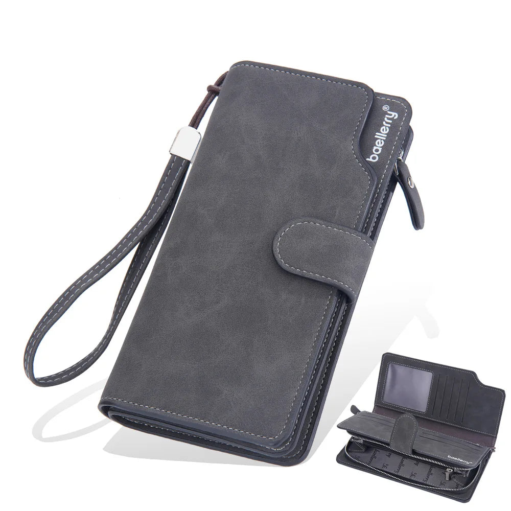 Baellerry 2023 New Style Surface Matte PU Leather Long Clutch Zipper Wallets for Men With Handle StrapMale Cell Phone Bags