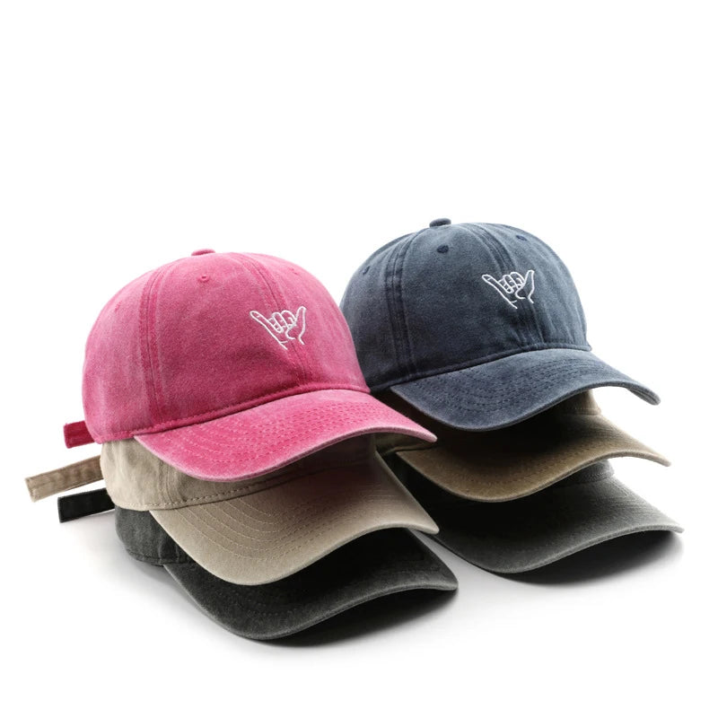 Wholesale Finger Embroidery Distressed Retro Cotton Baseball Caps Custom Logo Washed Vintage 6 Panel Plain Dad Hats