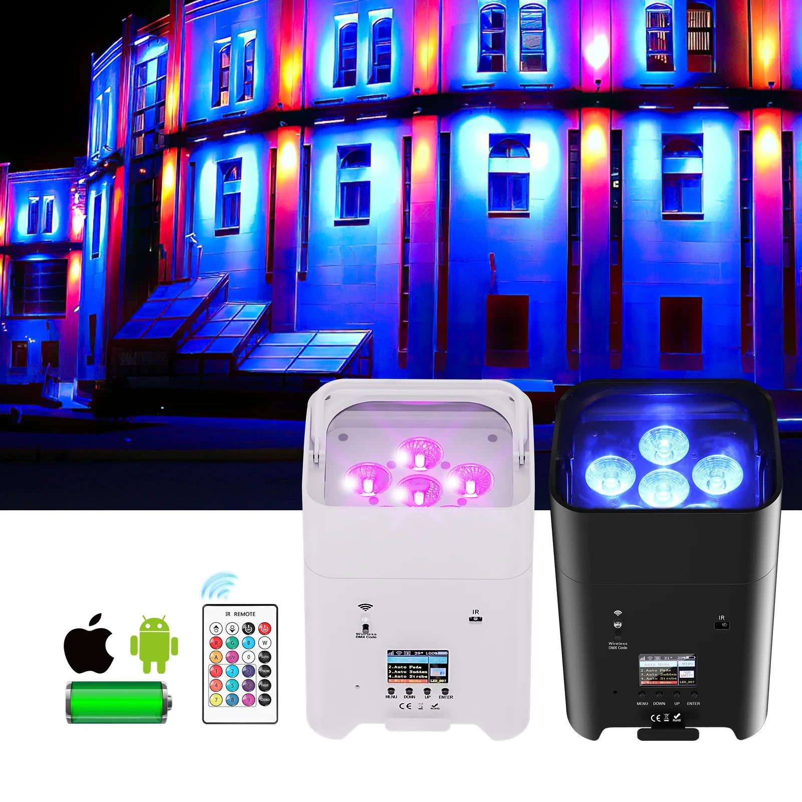 Battery Wireless Uplights 6*18w RGBWA UV 6in1 Par Lamp Remote and Wifi Control for Dj Disco Party Show Stage Led Par Lights