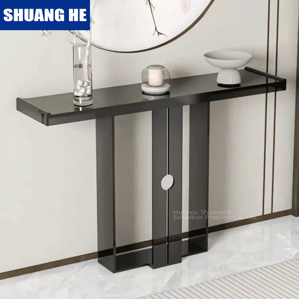 Modern Black Acrylic Console Table with Storage for Villa Apartment Dining Home Living Room Hotel Hallway Furniture