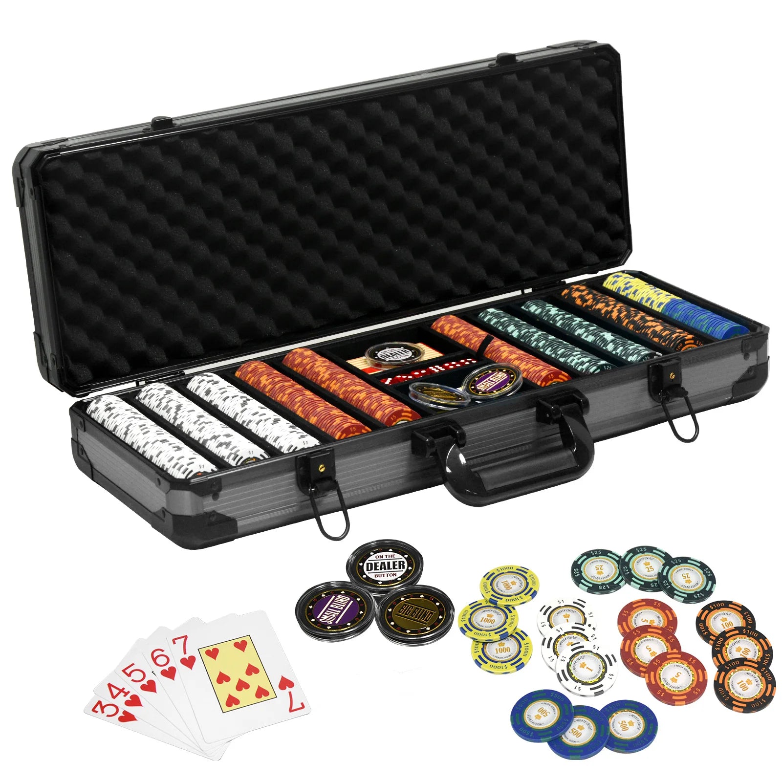Custom Various Colors with Aluminum Suitcase Casino 500pcs Clay Poker Chips Set