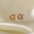 Super Cute Fine Jewelry Hypoallergenic 18K Gold Plated Stainless Steel White Zircon Inlaid Heart Shape Stud Earrings for Girls