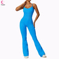 Women's Spaghetti Straps Scoop Neck Bodycon Casual Unitard Playsuit Full Length Flare Jumpsuit Sports Bodysuit