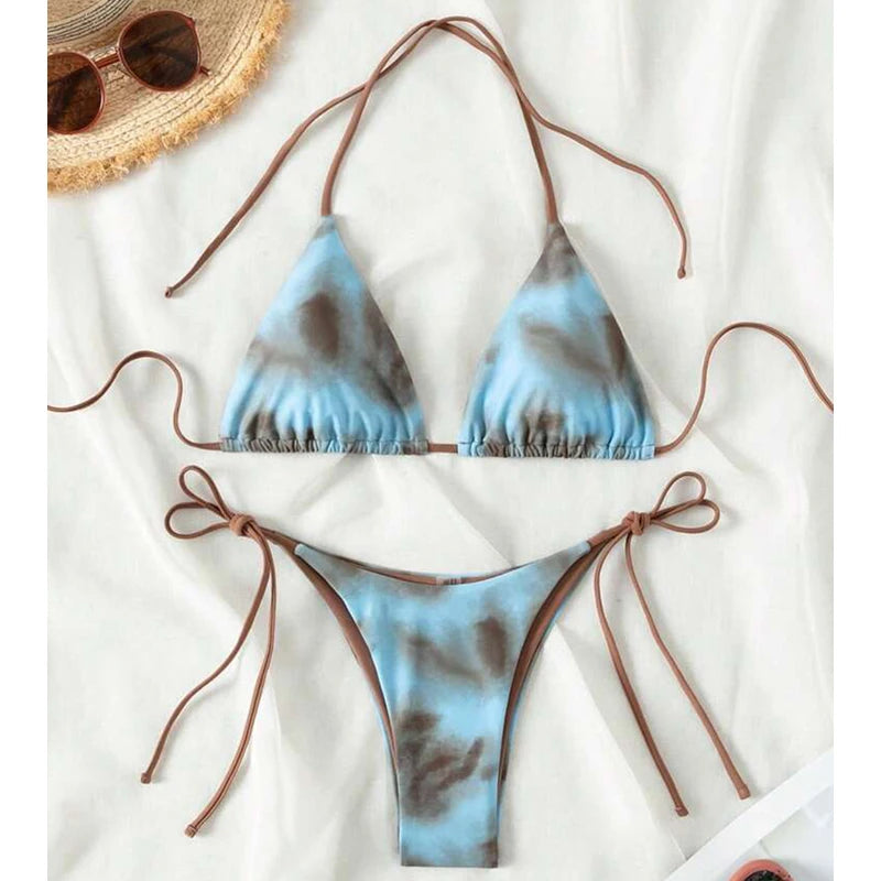 OUTPACE Women's 2-Piece Floral Print Push up Bikini Swimsuit Set with V-Strings Quick Dry Beachwear
