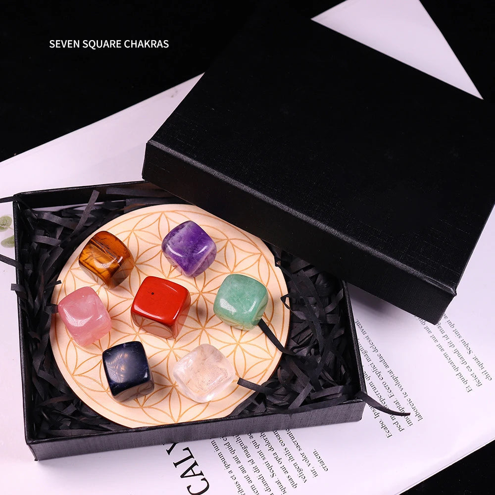 Quartz Point Wand Home Decoration Gift Box 7 Chakra Crystal Heart-shaped Tumbled Stone Healing Crystal Raw Stone Set Natural