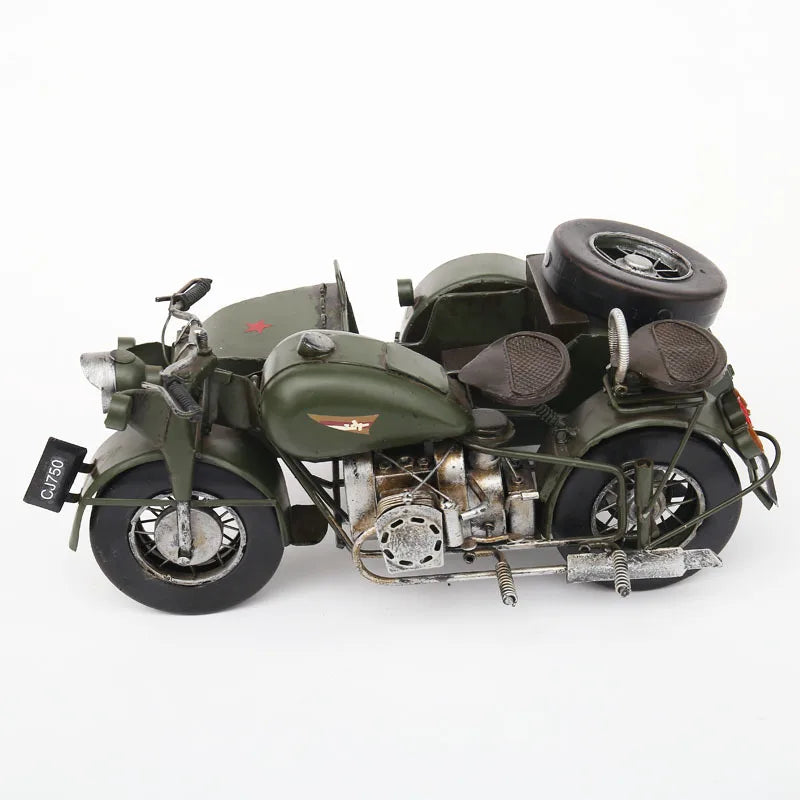 Hot Sale Side Three Wheeled Motorcycle Model Military Tricycle Model Handicraft Ornaments Tv Cabinet Decoration Shooting Props
