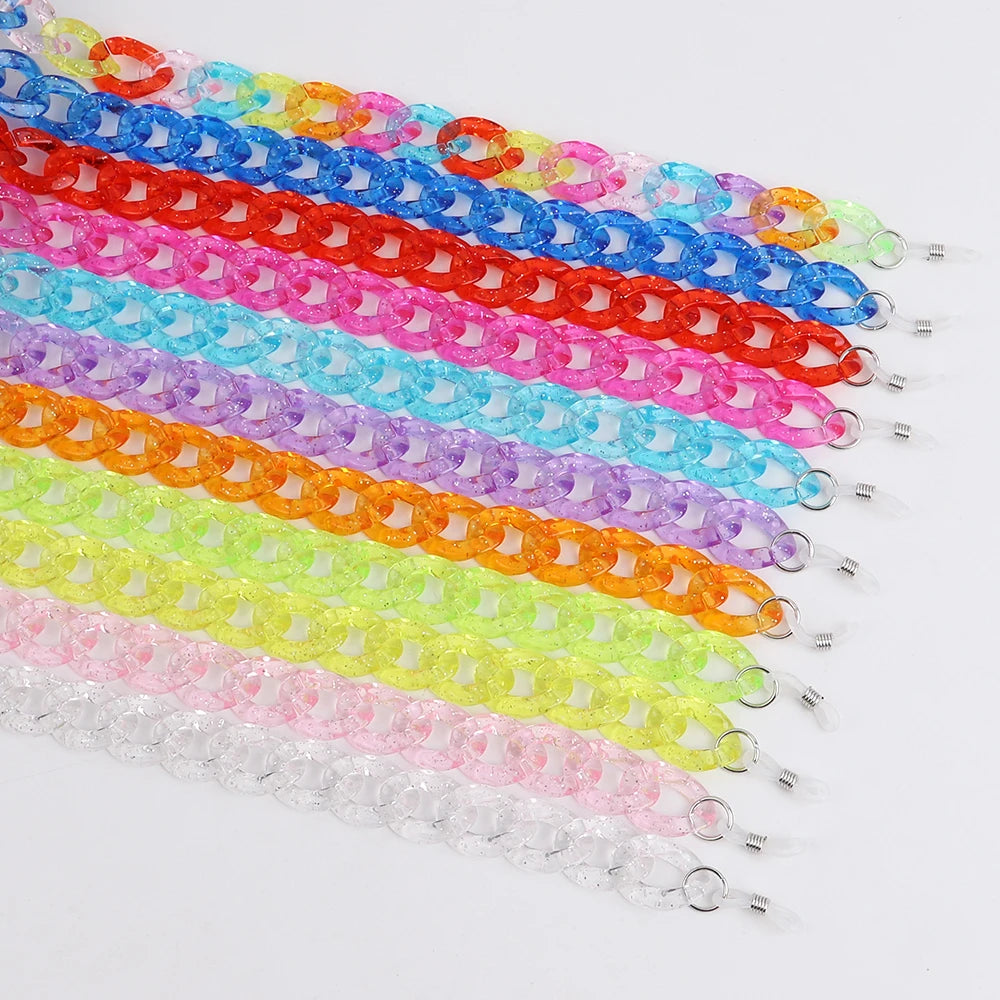 Summer Trends Bohemia Jelly Gold Foil Flat Long Link Chain Strap Holder Acrylic Chunky Eyewear Glasses Lanyard Chain Jewelry