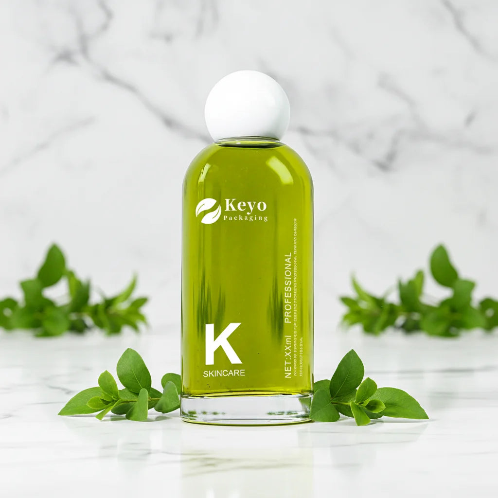 New Fashion 100ml/3oz Transparent Glass Serum Bottle with Pump Sprayer Silk Screen Printed Round for Shaped for Hair Skin Care