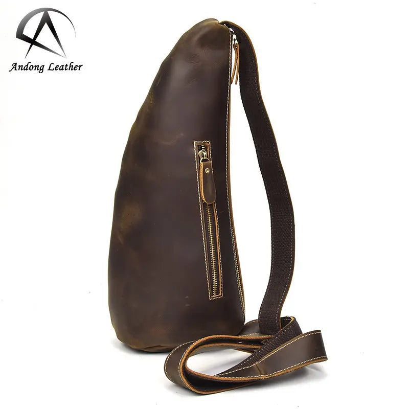 Andong Crazy Horse Leather Men Chest Bag Outdoor Riding Crossbody Shoulder Bags Genuine Cowhide