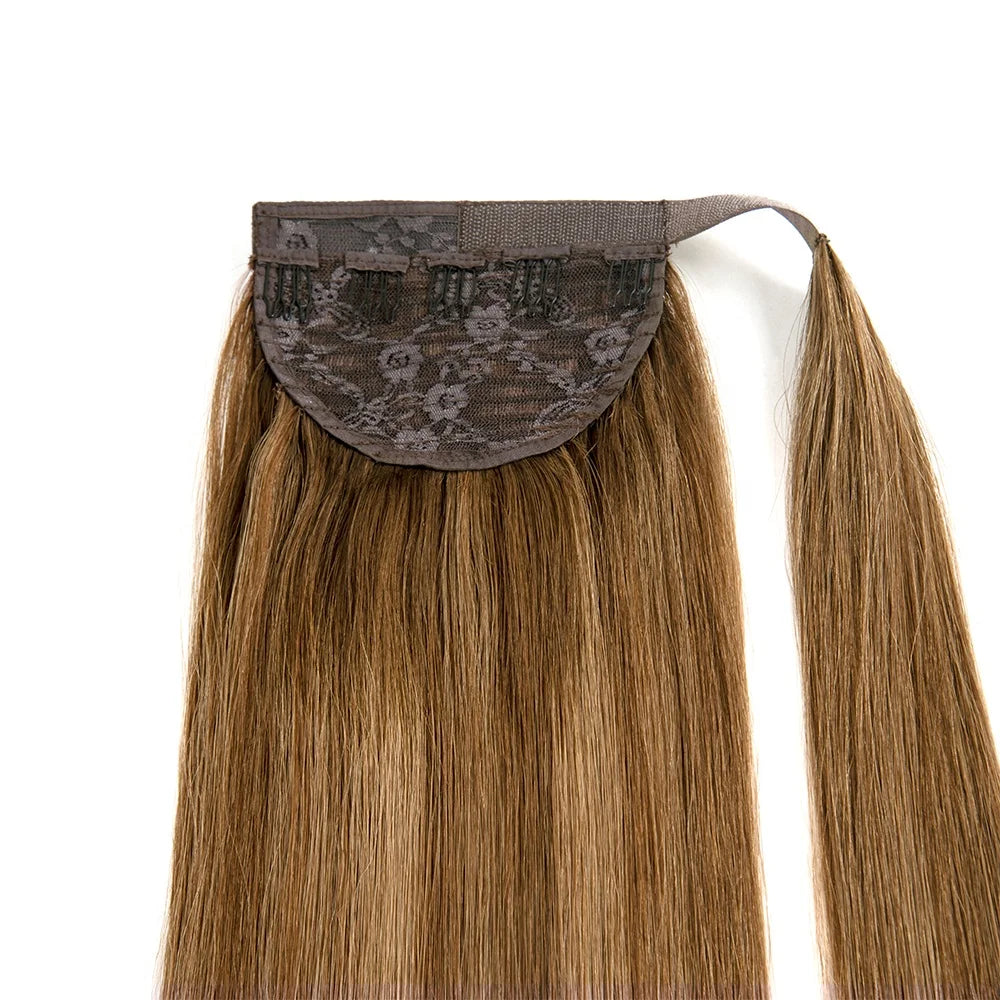 100% Full Cuticle Aligned Double Drawn Russian Hair  No Tangle No Shedding No Frizzy Ponytail Clips Hair Extensions Easy to Wear