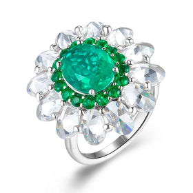 925 Sterling Silver Ring Cubic Zirconia Paraiba Women Ring Fashion Jewelry Flower Shaped Rings
