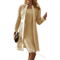 Women's Office Coat & Vest Dress Set Solid Color Lace Cardigan Long Sleeve Knee-Length Dress Plus Size for Autumn