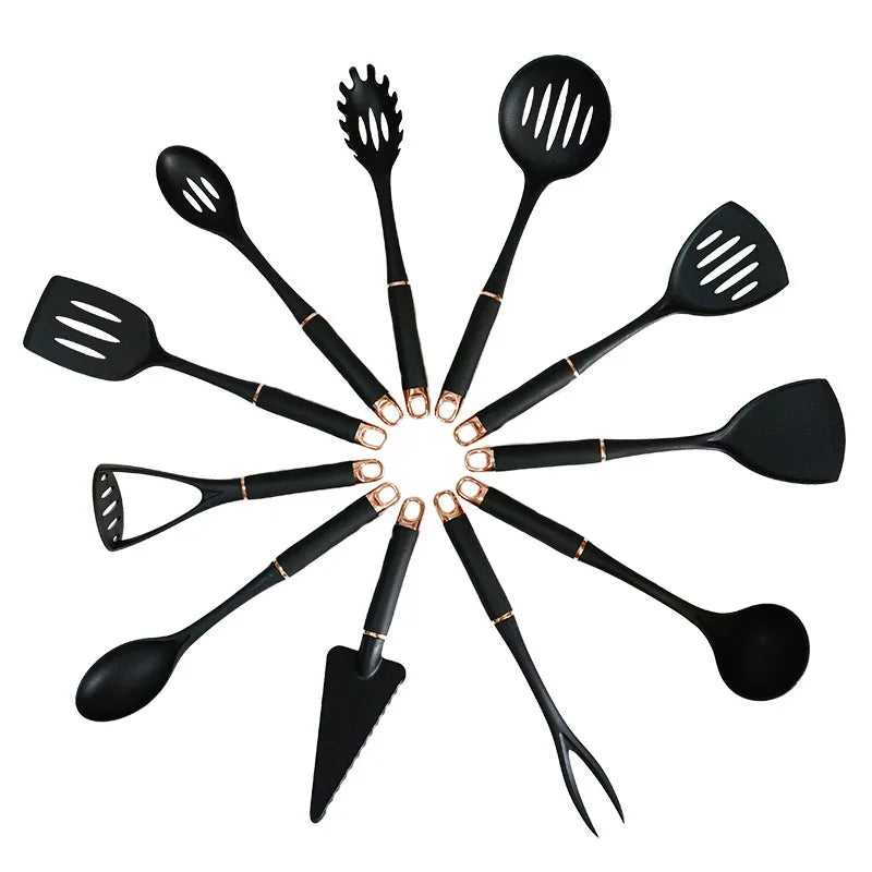 2026 Black PP Handle Nylon Cheap Plastic Kitchen Tools Utensil Set