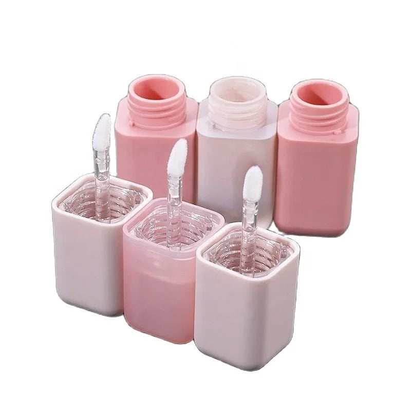 2022 New Fat Short Square Lip Gloss Tubes Gradient Pink Liptint Bottle Lip Glaze Custom Logo 4ml Lipgloss Tubes with Clear Wands