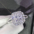Huitan Engagement Rings Double Layer Cross Square Zircon Anillos Women Girls Silver/Gold Plated Luxury Wedding Rings for Women