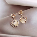 925 Silver Needle Opal Earrings Korean Temperament Geometric square Diamond Earrings Ins Simple Earring for Woman