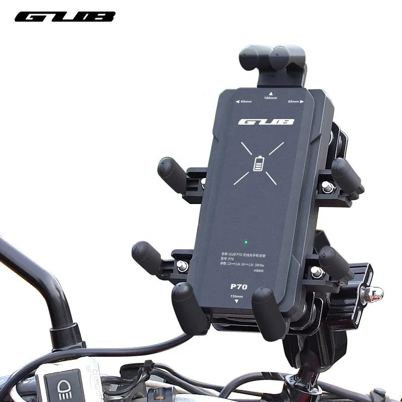 GUB P70 360 Degree Wireless Charging Anti Shock Motorcycle Bike Mobile Phone Holder GPS Holder  Bike Motorcycle with Charger